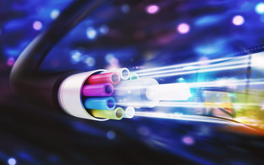 Image of an optical fiber with lights effects. 3D Rendering